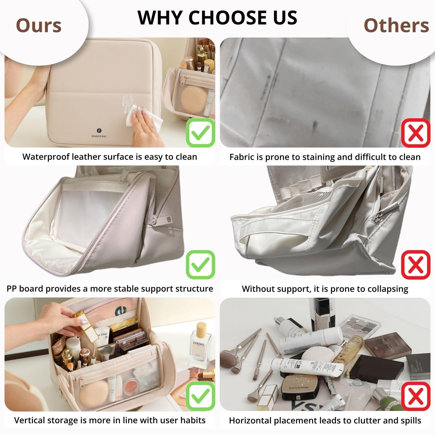 tianzong Travel Makeup Bag with Magnetic Fold-Down Flap, Waterproof Leather Cosmetic and Toiletry Organizer for Women, Multi-Zone Standing Storage, Dusty Rose, Large