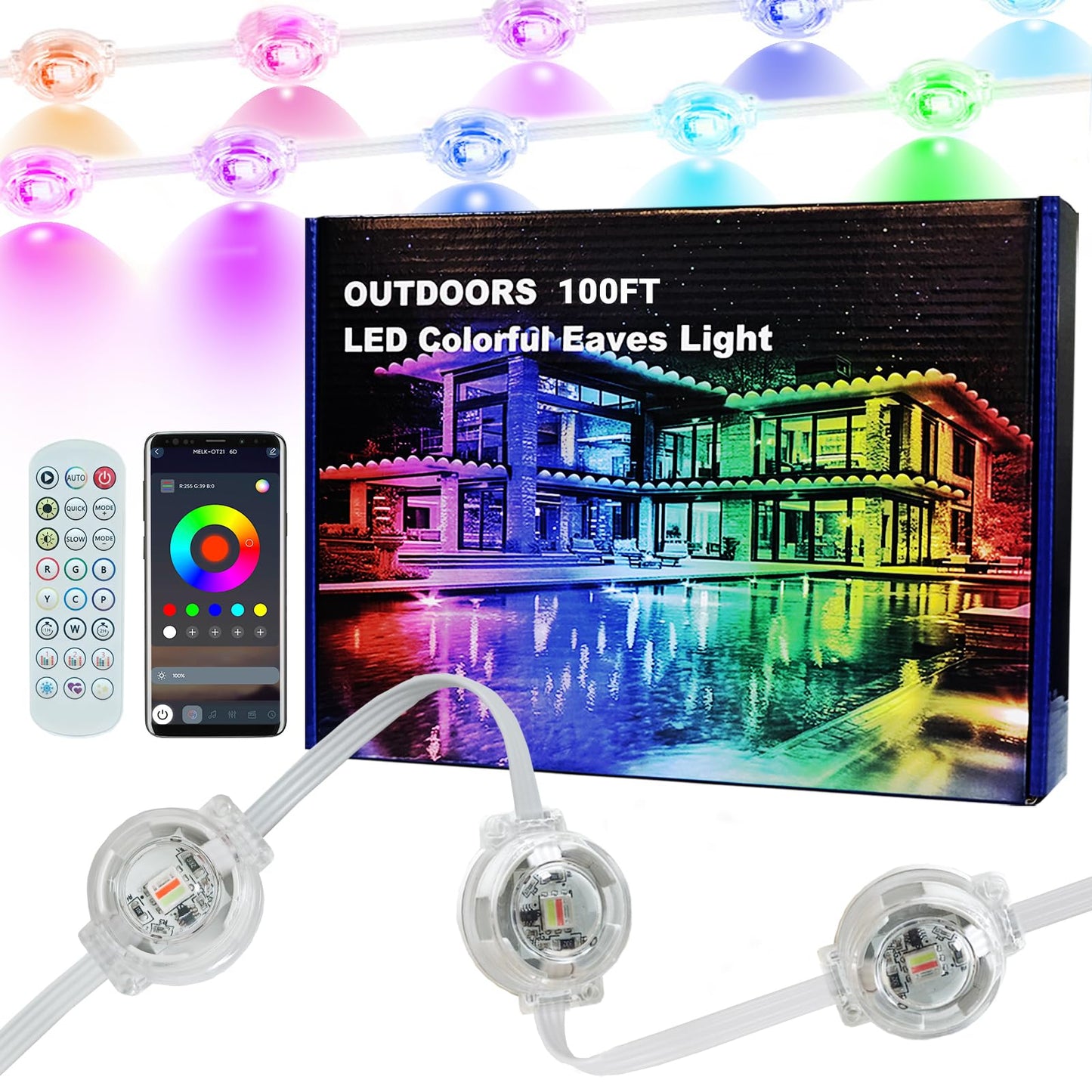 Permanent Outdoor Lights, Smart Outdoor String Lights with DIY Scene Modes, 100FT with 50 LEDs, IP67 Waterproof for Christmas, Halloween, Garden Decor, Party, Roof, Daily and Accent Lighting (100FT)