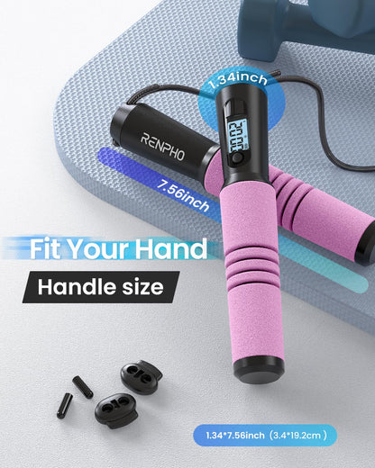 Jump Rope, RENPHO Smart Jump Rope with Counter, Fitness Skipping Rope with APP Data Analysis, Workout Jump Ropes for Home Gym, Crossfit, Jumping Rope for Exercise for Men, Women, Kids, Girls - Pink