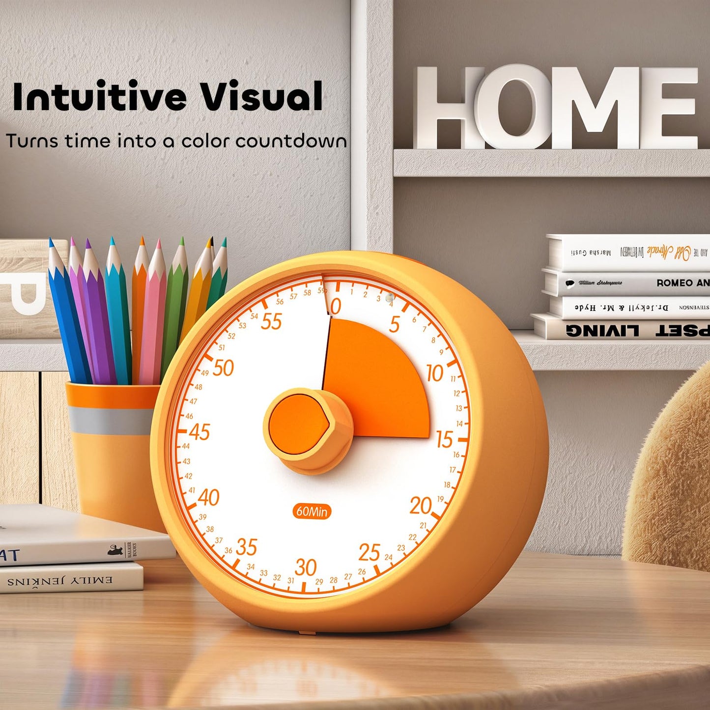 Conchstar Visual Timer for Kids 60-Minute - Countdown Timer with Optional Alarm, Focus Tool for ADHD & Autism, Time Management for Homework, Chores, Office, Kitchen, Teaching & Study Routines (Orange)