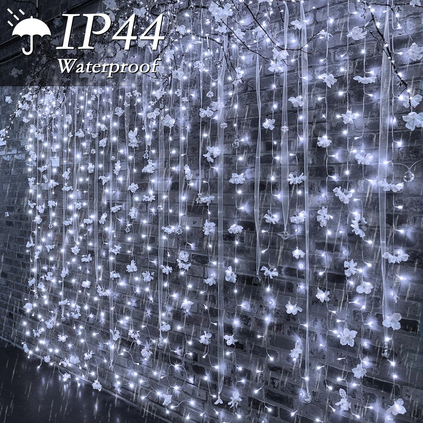Soagrc 300 LED Cool White Curtain String Lights 9.8x9.8FT Plug in Fairy Lights with 9 Hooks Dimmable Timer & 8 Modes IP44 Waterproof Bedroom Office Wall Wedding Backdrop Christmas Indoor Outdoor Decor