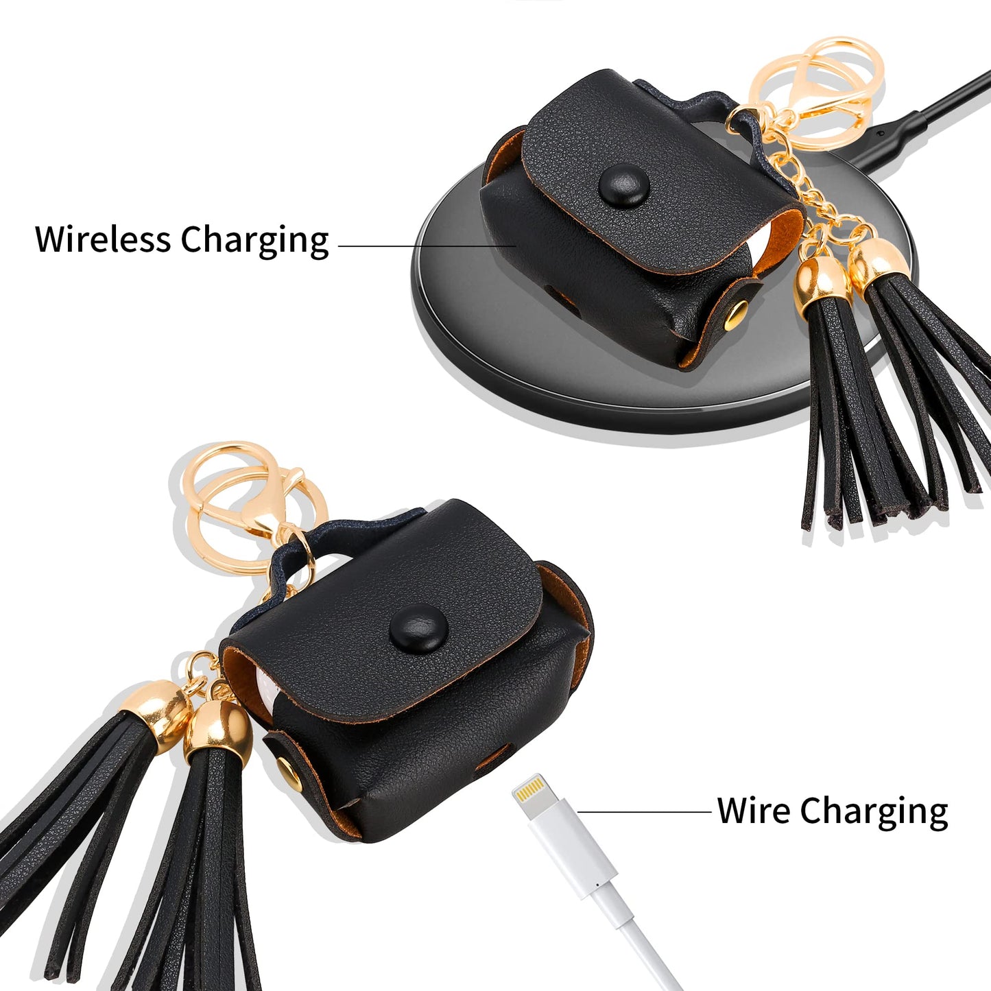 MODOS LOGICOS Case Cover for AirPods 3 (2021), PU Leather Case with Couple of Drooping Tassels Compatible with Apple AirPods 3rd Generation - Black