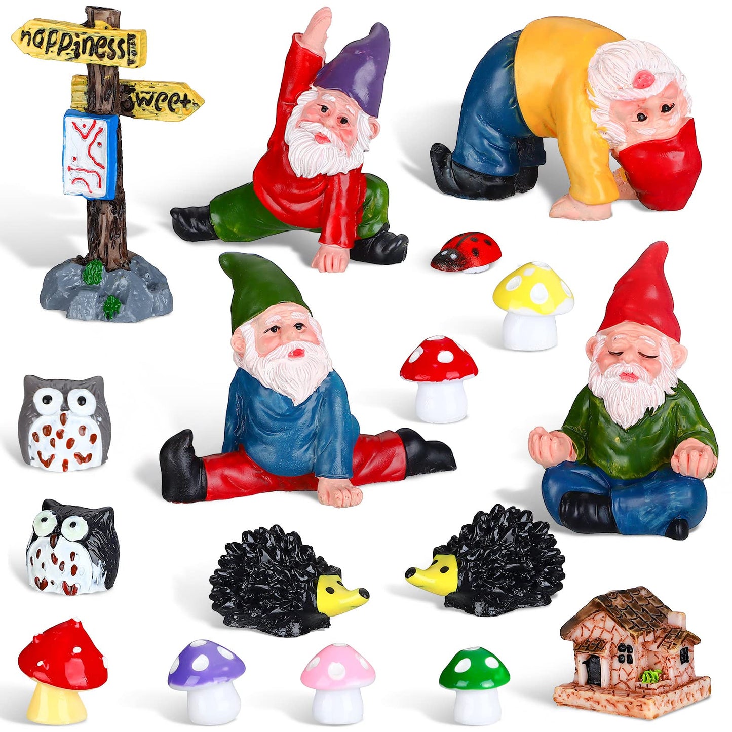 Jetec Gnomes Fairy Resin Statues Miniature Garden Accessories Mini Dwarf Figurine Fairy Miniature Ornament DIY Kit Micro Landscape Ornaments for Outdoor Indoor Patio Yard Lawn Garden ﻿(Yoga Gnomes)