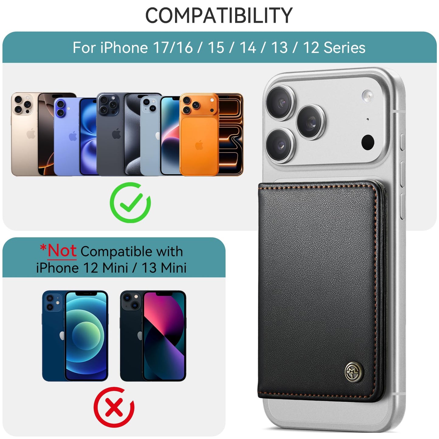 Defencase for Magsafe Wallet Magnetic Card Holder RFID Blocking, PU Leather Minimalist Phone Wallet for MagSafe Phones and Cases for iPhone 17/16/ 15/14/ 13/12/ Pro/Max/Plus/Air, Black
