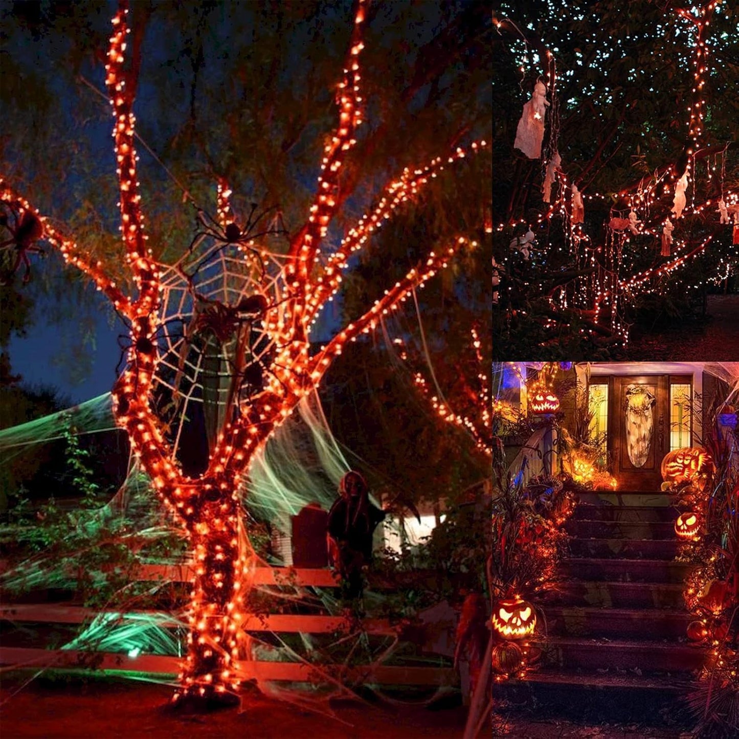 New Upgraded Solar Halloween String Lights Outdoor Waterproof, Solar & USB Rechargeable 19 Modes 2 Pack Total 144FT 400 LED Orange Halloween Lights for Yard Patio Garden Christmas Decorations, Orange