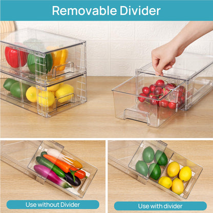 Vtopmart 4Pack Large Stackable Kitchen Pantry Storage Drawers, Clear Organizer Bins with Handles, Acrylic Drawer Organizers for Kitchen Pantry, Bathroom Undersink, Cabinet Organization and Storage
