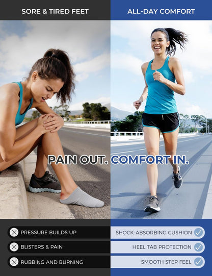 CS CELERSPORT 6 Pack Athletic Running Ankle Socks, Low Cut Cushioned Tab Sports Socks Men Women,Blue, Large
