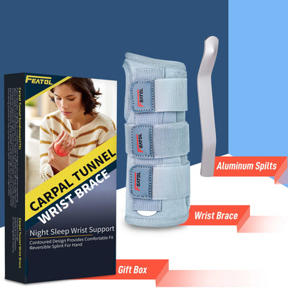 FEATOL Wrist Brace Carpal Tunnel for Women Men, Adjustable Night Sleep Support Brace with Splints Right Hand, Large/X-Large