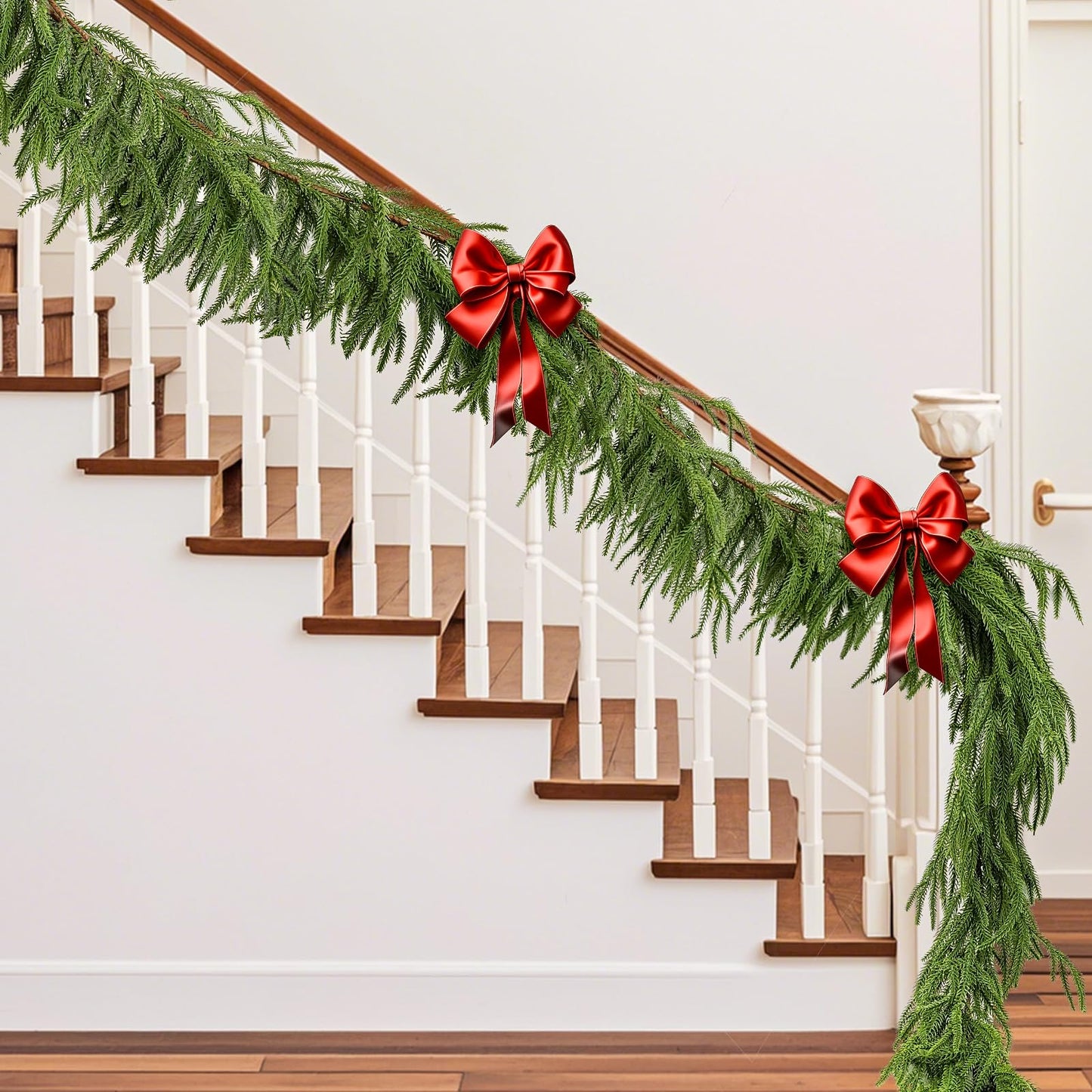 Calyxir 2 Pack 6 FT Norfolk Pine Garland, Real Touch Faux Greenery Garland, Bendable Artificial Pine Branches for Mantle, Staircase, Table, Indoor and Outdoor Christmas Decor