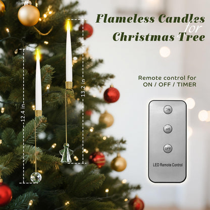 LUSHARBOR Christmas Tree Candles, 10 Pack Flameless Taper Candles for Christmas Tree Decor, Fake LED Candle Battery Operated with Remote for Xmas Wedding Home Gift with Crystal Ball Angel Hook