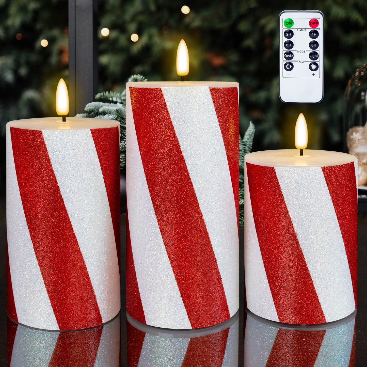 HN HAIINAA Christmas Flameless Candles Real Wax Red Battery Operated Pillar Candles with Remote Flickering Flame 3D Wick LED Electric Candles for Christmas Home Decoration D3 x H4 5" 6" Set of 3
