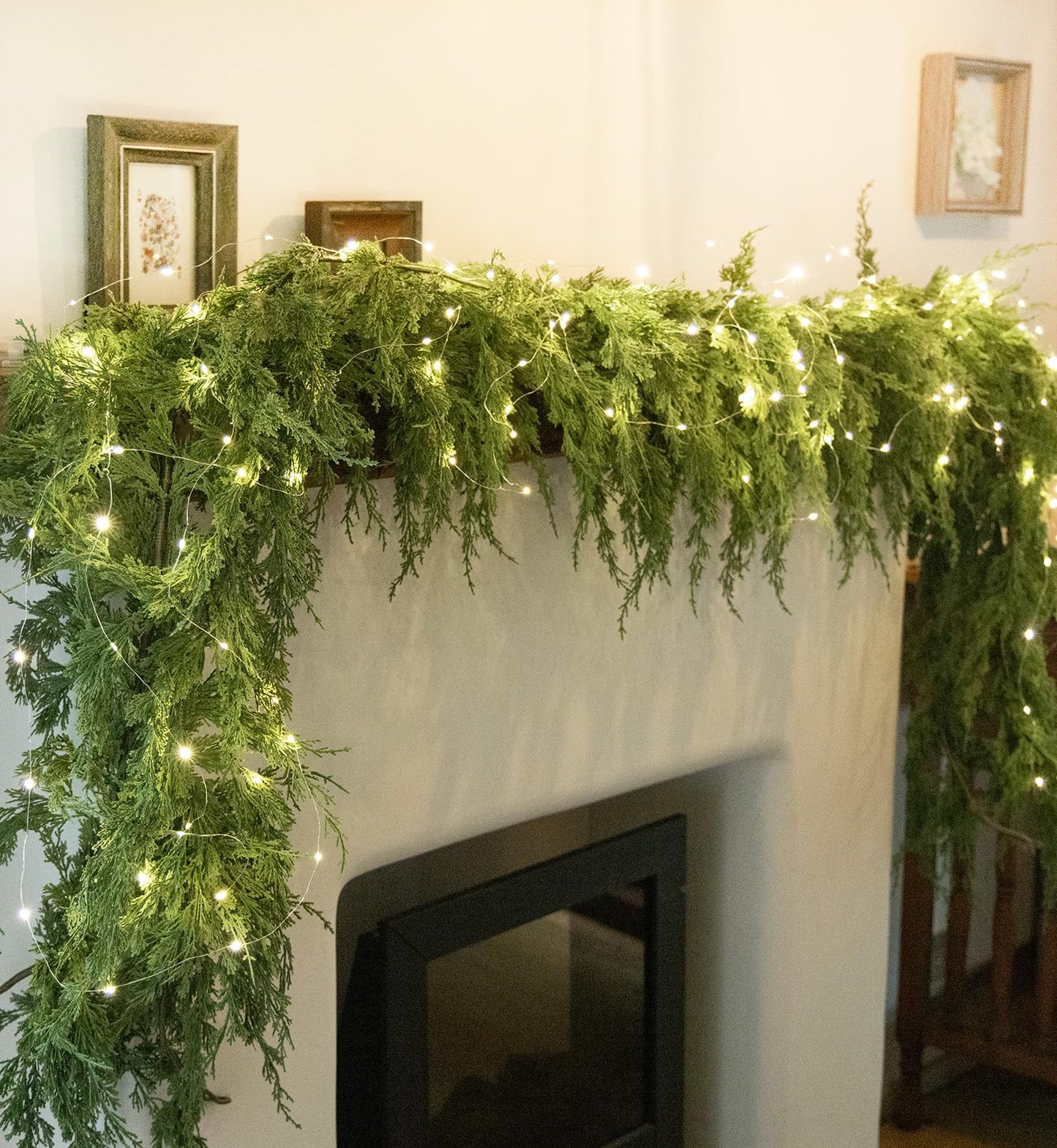 MISSPIN 6ft Christmas Garland with Lights, Real Touch Cedar Pine Garland, Green Artificial Greenery Garland for Table, Mantle, Wall, Indoor, Outdoor Christmas Decorations