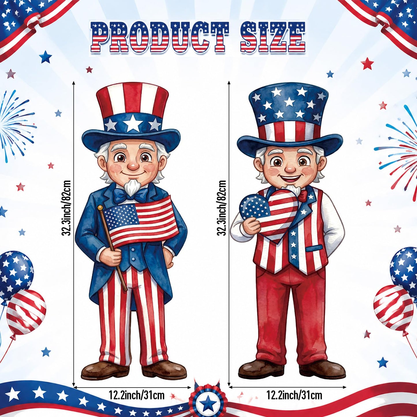 Thyle 2 Pcs Large 4th of July Hanging Sign Decorations 32 x 12 Inch Patriotic Uncle Wooden Front Door Decorations Plaques Porch Sign for 250th Anniversary Independence Day Door Hanger
