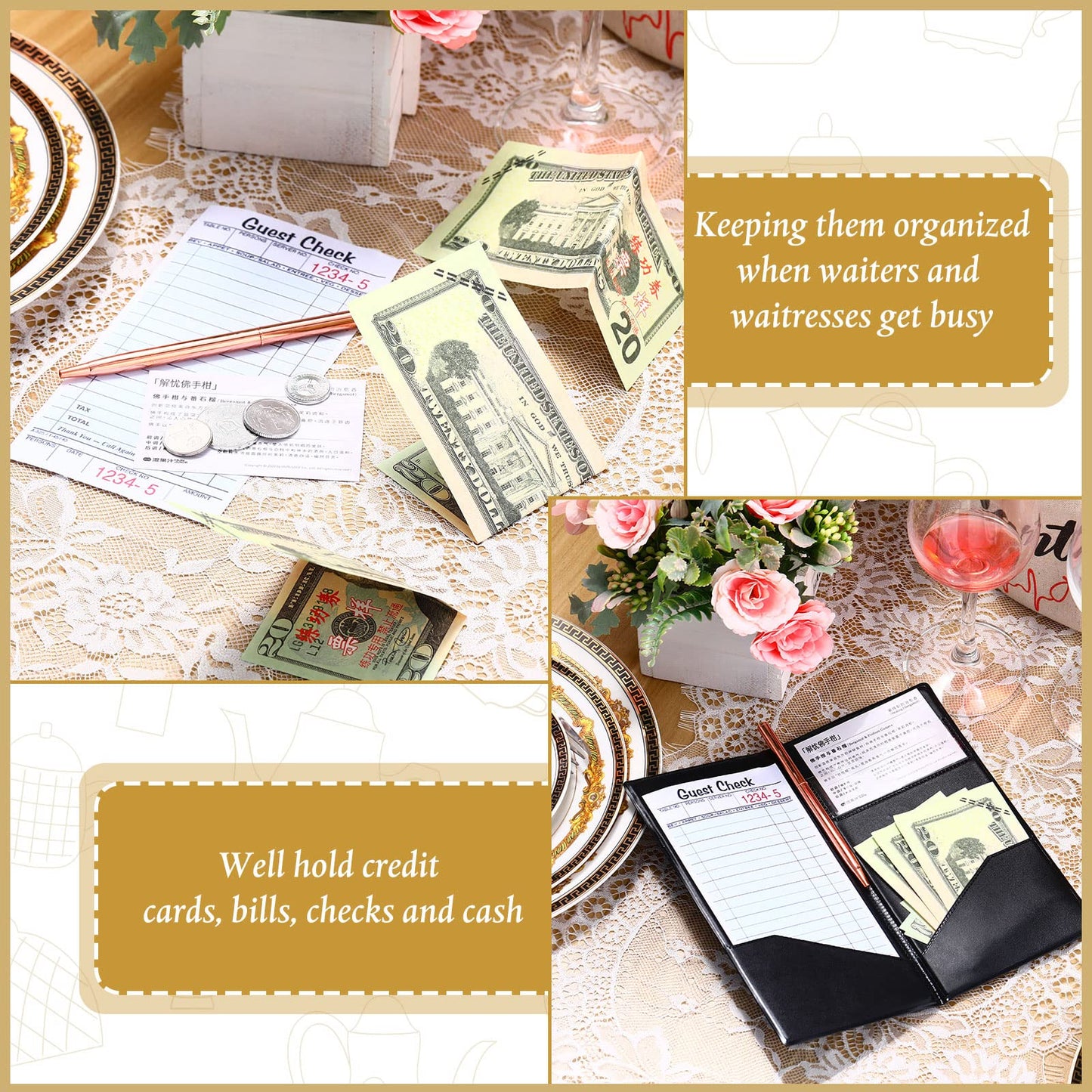 Amyhill 60 Pcs Check Presenters for Restaurants, Guest Bill Card Holders Restaurant Check Presenters Restaurant Tip Holders for Servers Waitress Waiter(Black)