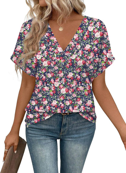 T Shirts Short Sleeve V Neck Tees Womens Tops Beach Vacation Fashion Clothes 2025 Casual Summer Spring Fall Outfits