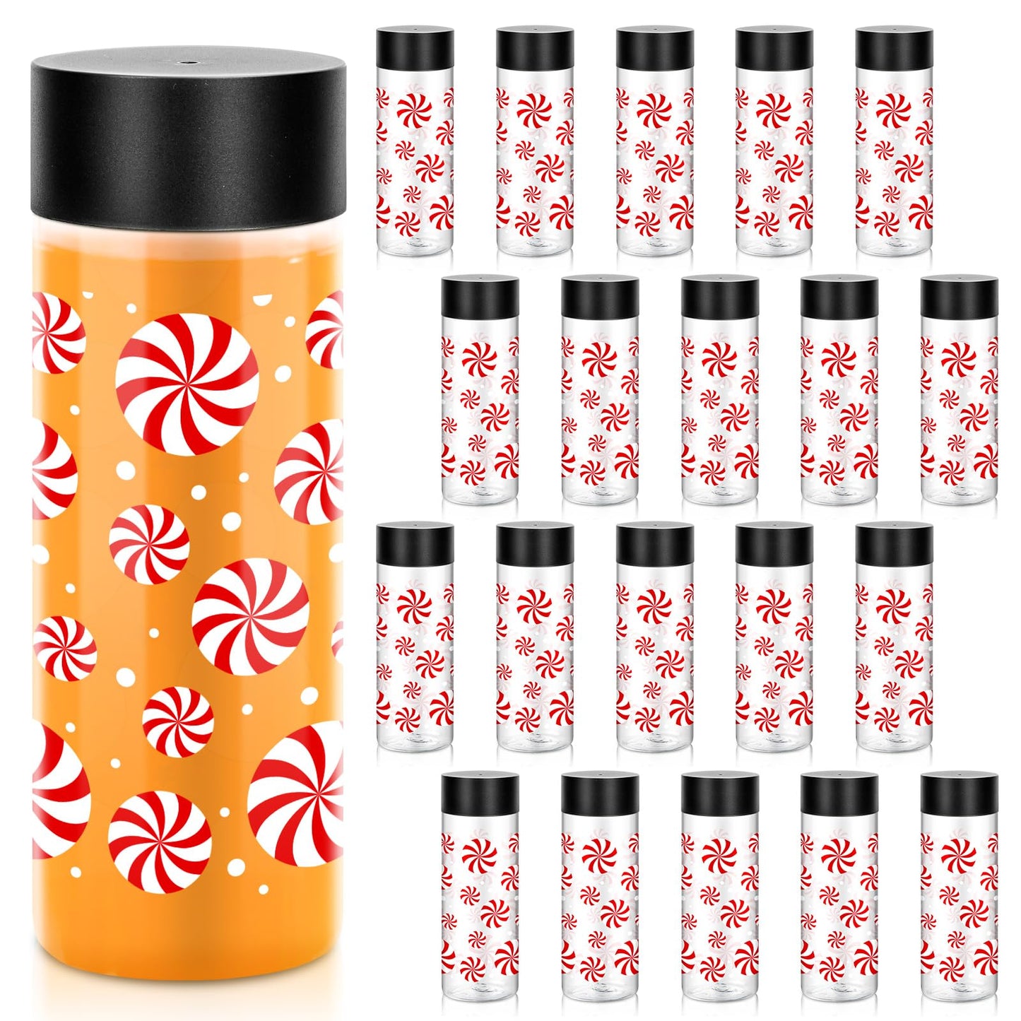 FYSUIMU 24 Pcs Christmas Plastic Cups with Lids Xmas Candy Reusable Plastic Tumbler Empty Clear Drink Containers Water Bottles for Storing Smoothie Milk Tea Juice Beverages Xmas Party Favors Supplies
