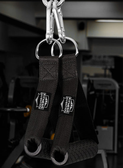 Fitness Invention Tricep Rope Cable Attachment 35" - Cable Machine Handles 2X - Carabiner Clips 3X - Tricep Pull Down Rope for Gym
