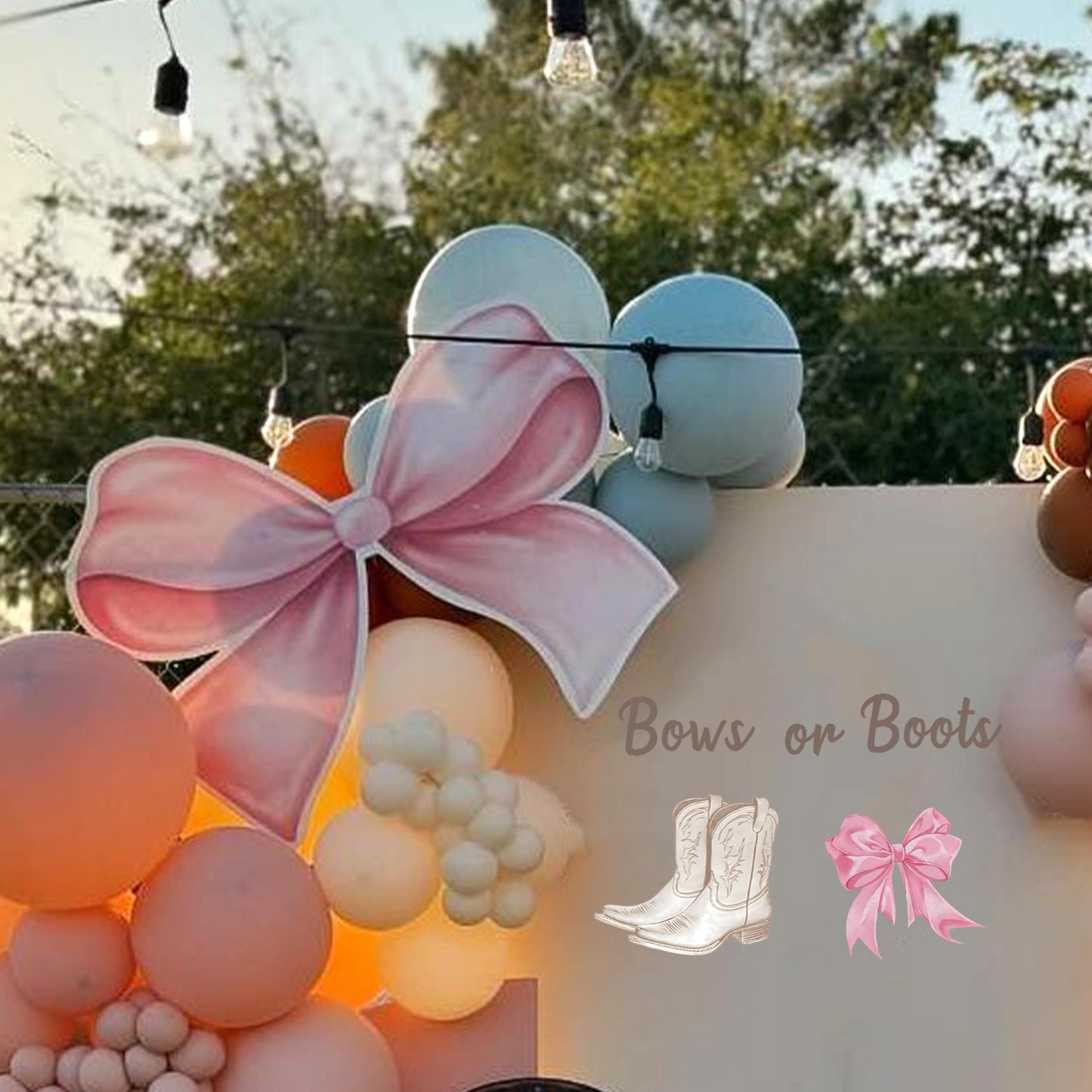 Capiont Boots Or Bows Decal - Gender Reveal Party Boy Or Girl Decoration, Bunting Party Supplies Backdrops, Baby Gender Reveal Party Balloon Arch Decal