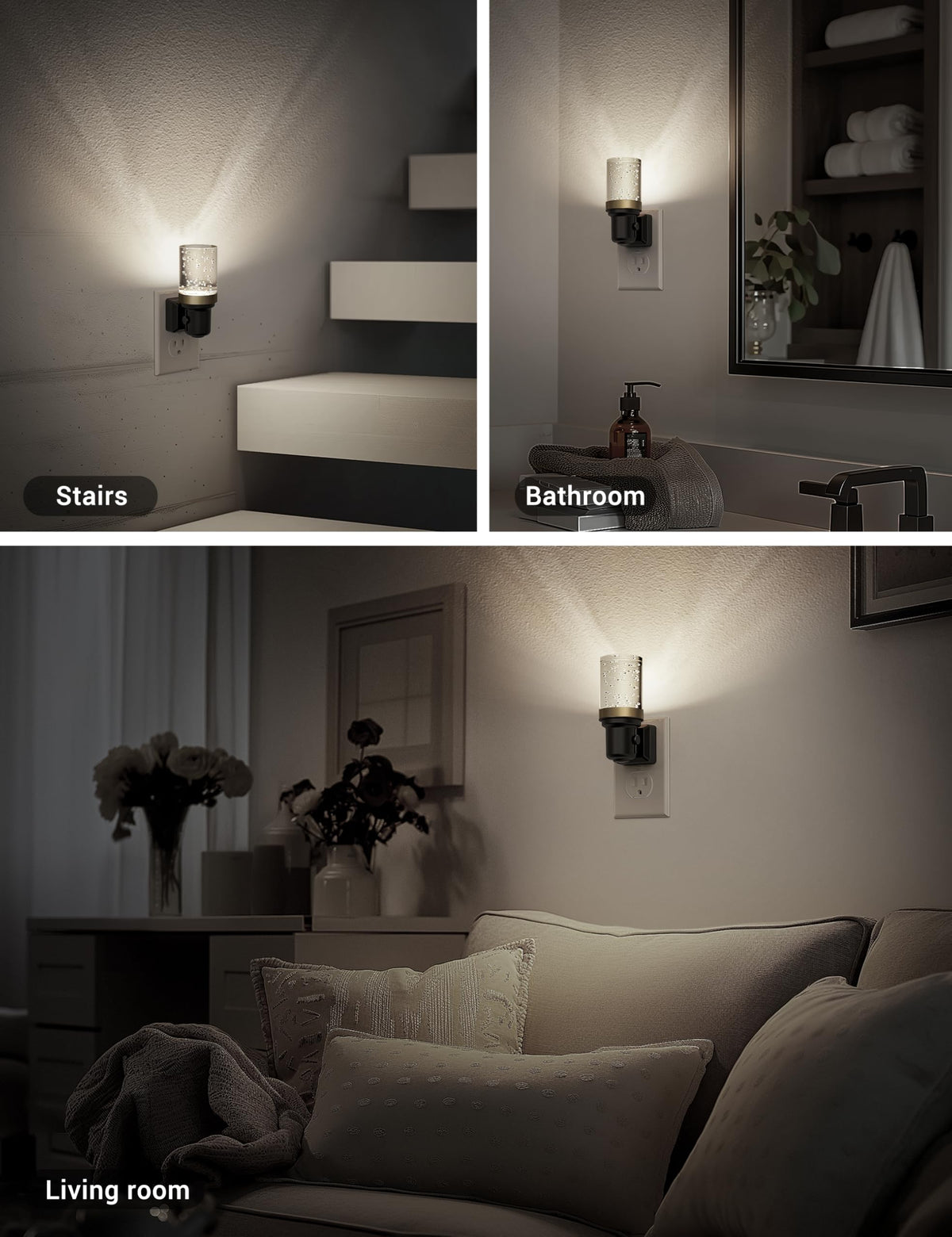 JandCase LED Night Light, Dimmable Night Lights Plug into Wall, Modern Nightlight with Auto On Off Light Sensor, 3000K Soft White Night Light 0-100LM Brightness for Bathroom Hallway Bedroom Decor