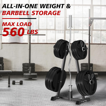 CHICAURA Weight Plate Tree, Universal 1" & 2" Olympic Weight Rack for Plates, A-Frame Bumper Plate Storage with Barbell Holder, 560 LBS Weight Holder Stand for Home Gym