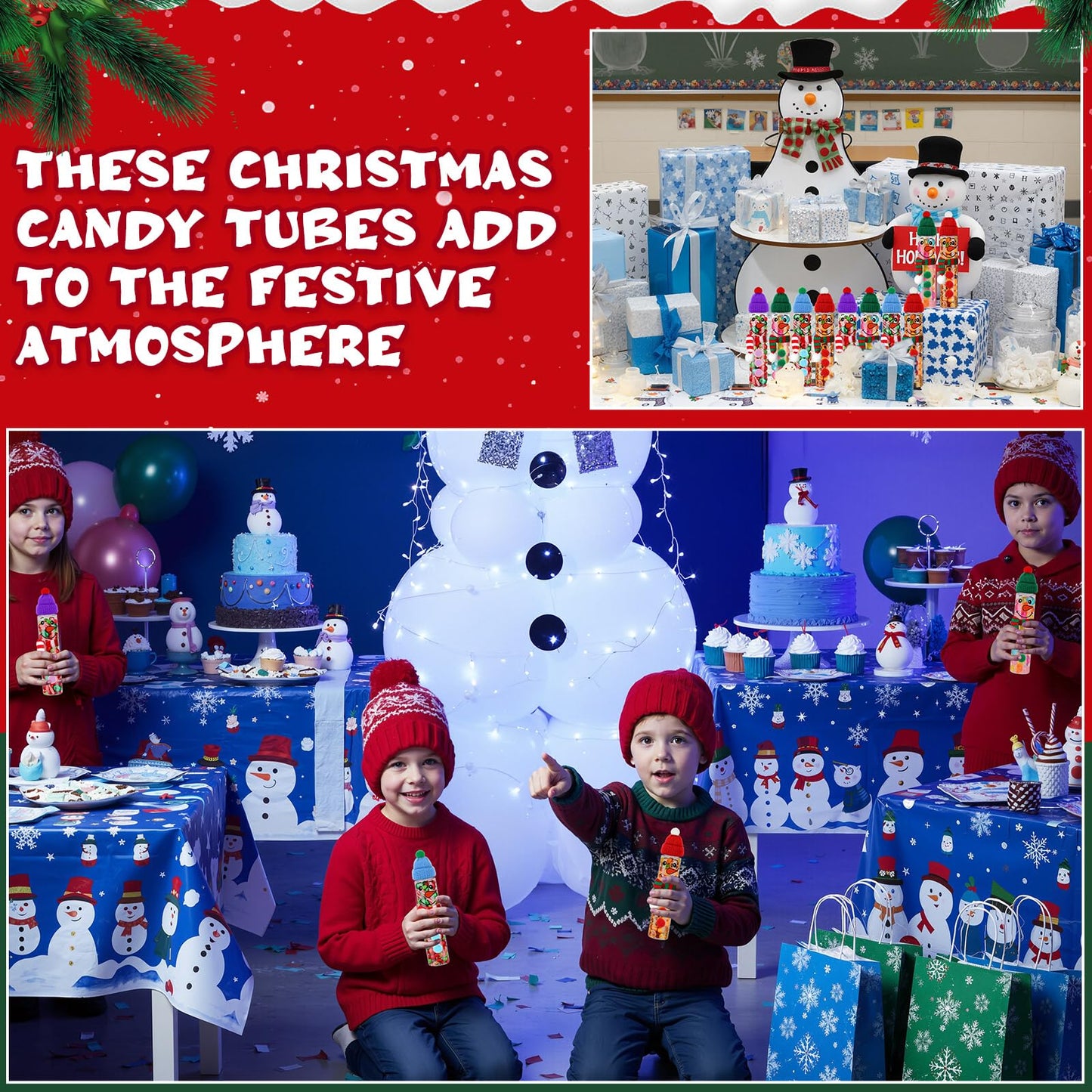 Honeydak 16 Set Christmas Candy Tubes 4 oz Hot Chocolate Clear Plastic Test Tube Bulk with Screw Caps Empty Christmas Holiday Scarf Santa Hat Snowman Gumball Candy Container for Party Gift Prizes