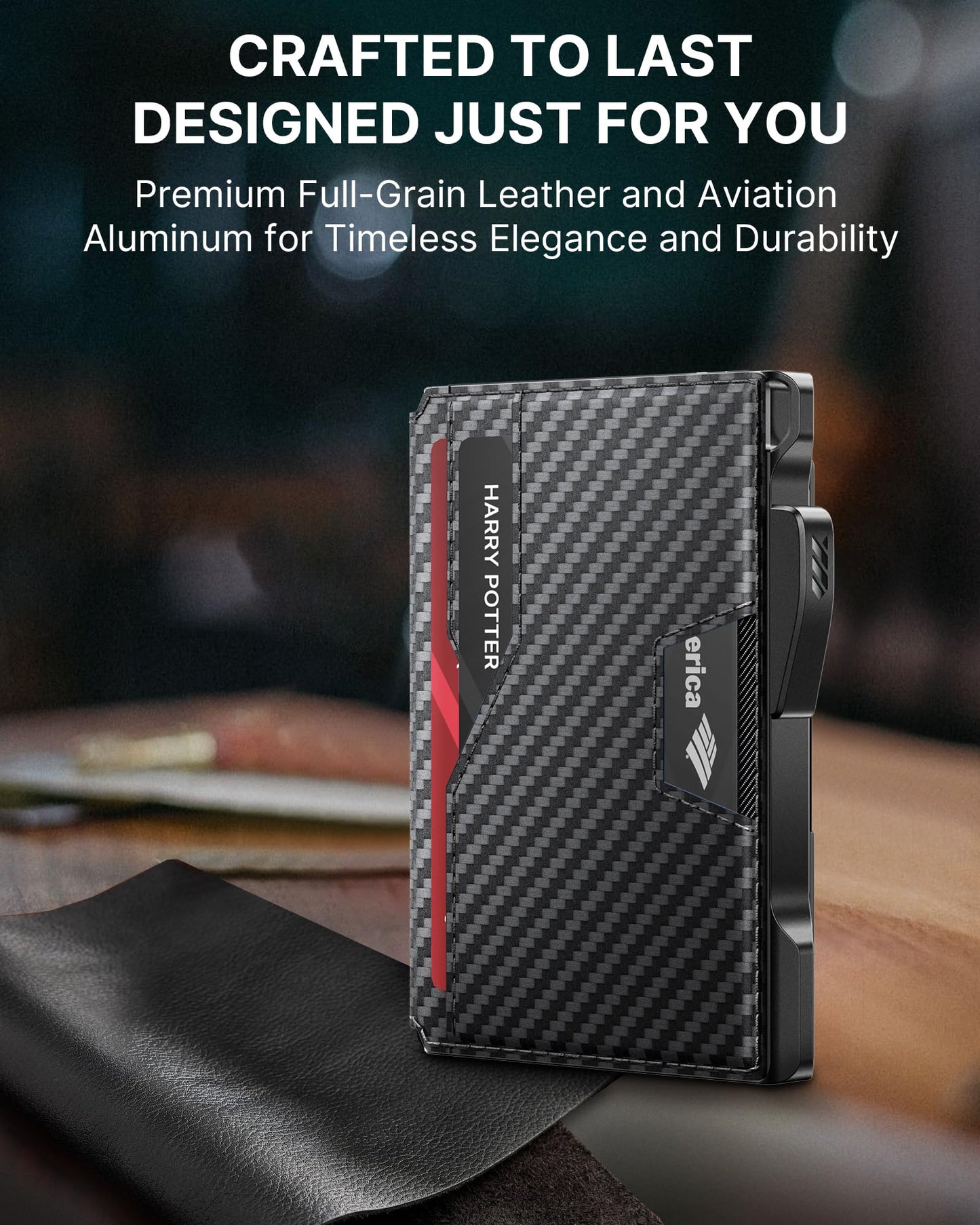 typecase Wallet for Men: Rfid-blocking with Money Clip Slim Leather Bifold Wallet ID Window Smart Pop Up Card Case Hold 9-13 Cards Front Pocket Wallet with Gift Box (Carbon Fiber Black)