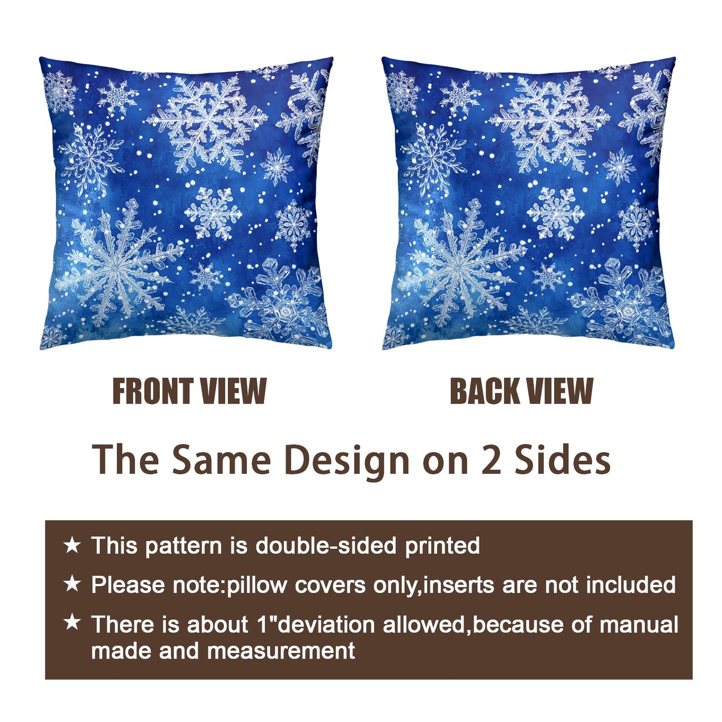 Wnoesat Winter Blue Snowflake Throw Pillow Covers 18x18 Set of 2 Merry Christmas Snowflakes Decorative Pillow Cases Xmas Holiday Outdoor Pillowcase for Farmhouse Living Room Decor