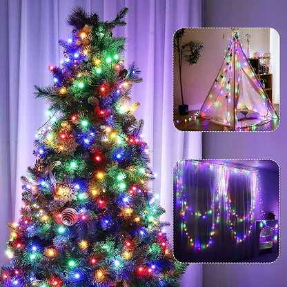 LED Christmas Lights Outdoor,300LED 105Ft 8 Modes Plug-in Connectable Waterproof Globe String Lights for Outdoor & Indoor Decorations (Multi-Colored)