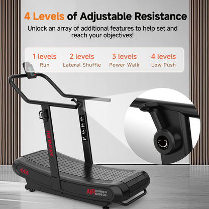 RUNOW Curved Treadmill with 4 Resistance Levels Non Motorized Manual Treadmill with LCD Display,Self Generated Air Runner for Home & Commercial Use 450LBS Capacity