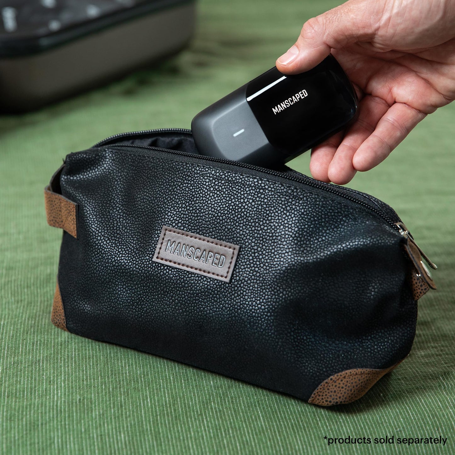 MANSCAPED® The Shed Men's Premium Quality Toiletry Bag, PU Leather Dopp Kit, Bathroom Travel Bag, Shaving Kit Case, Trimmer Bag