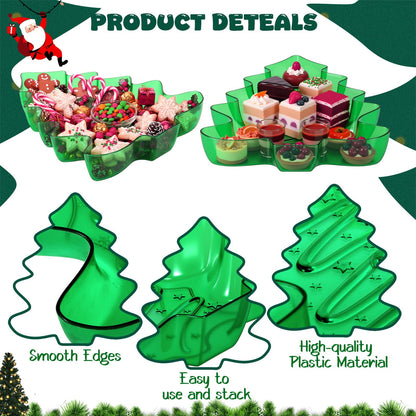 Wiwiqing 2 Pcs Christmas Tree Shaped Serving Tray Plastic Green Christmas Serving Platter Reusable Xmas Snack Tray Food Holder Appetizer Platter for Winter Xmas Themed Party Supplies Home Decoration