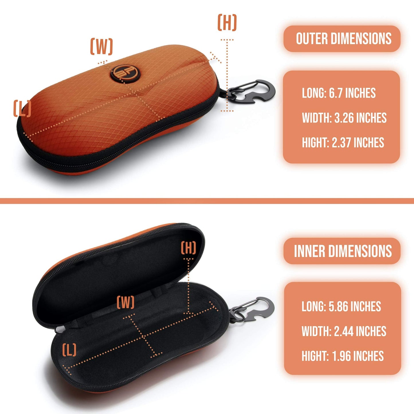 BLUPOND Sunglasses Case Semi Hard EVA Shell with Metal Hanging Hook Belt Clip Sun Glasses Storage (Orange)