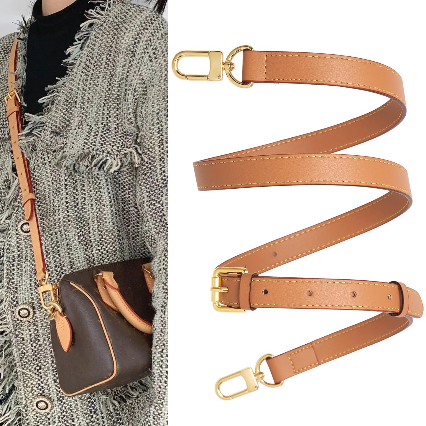 YAZHIMI Vachetta Leather purse strap Genuine Leather Adjustable Replacement Strap for Shoulder Bag Handbag Purse (Honey Pink-leather purse strap)