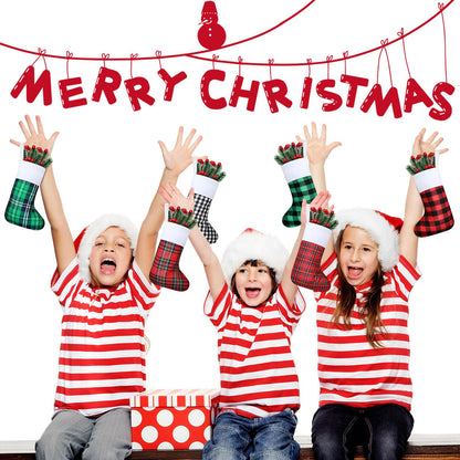 Skylety 24 Pcs Mini Christmas Stockings 8.27 Inch Small Buffalo Plaid Red Black Stockings Hanging Ornament Classic Bulk Christmas for Family Holiday Party Gift Xmas Tree Decoration