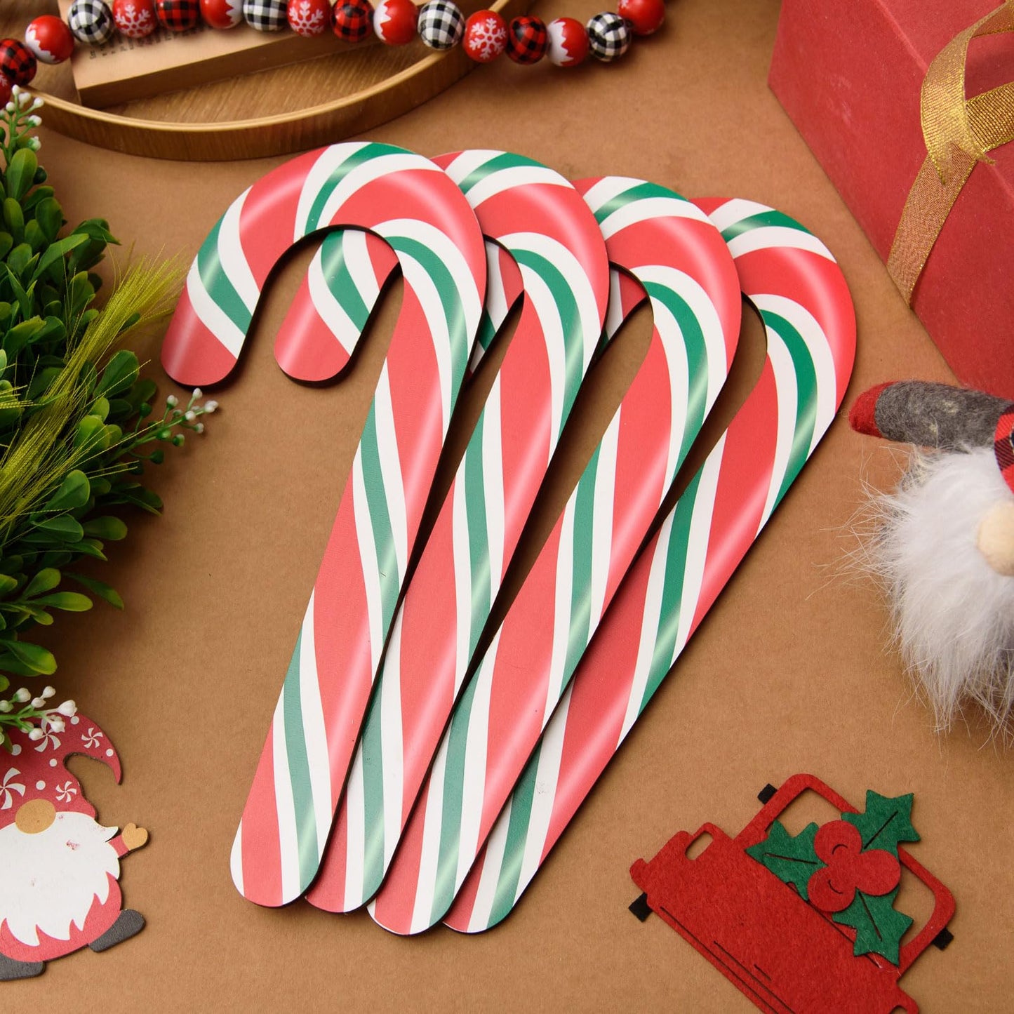 AWIZOM 12 Pcs 11.8 Inch Large Christmas Candy Canes Decorations Red White Green Wooden Candy Cane Ornaments Rustic Christmas Tree Hanging Decorations for DIY Crafts Xmas Holiday Party Supplies