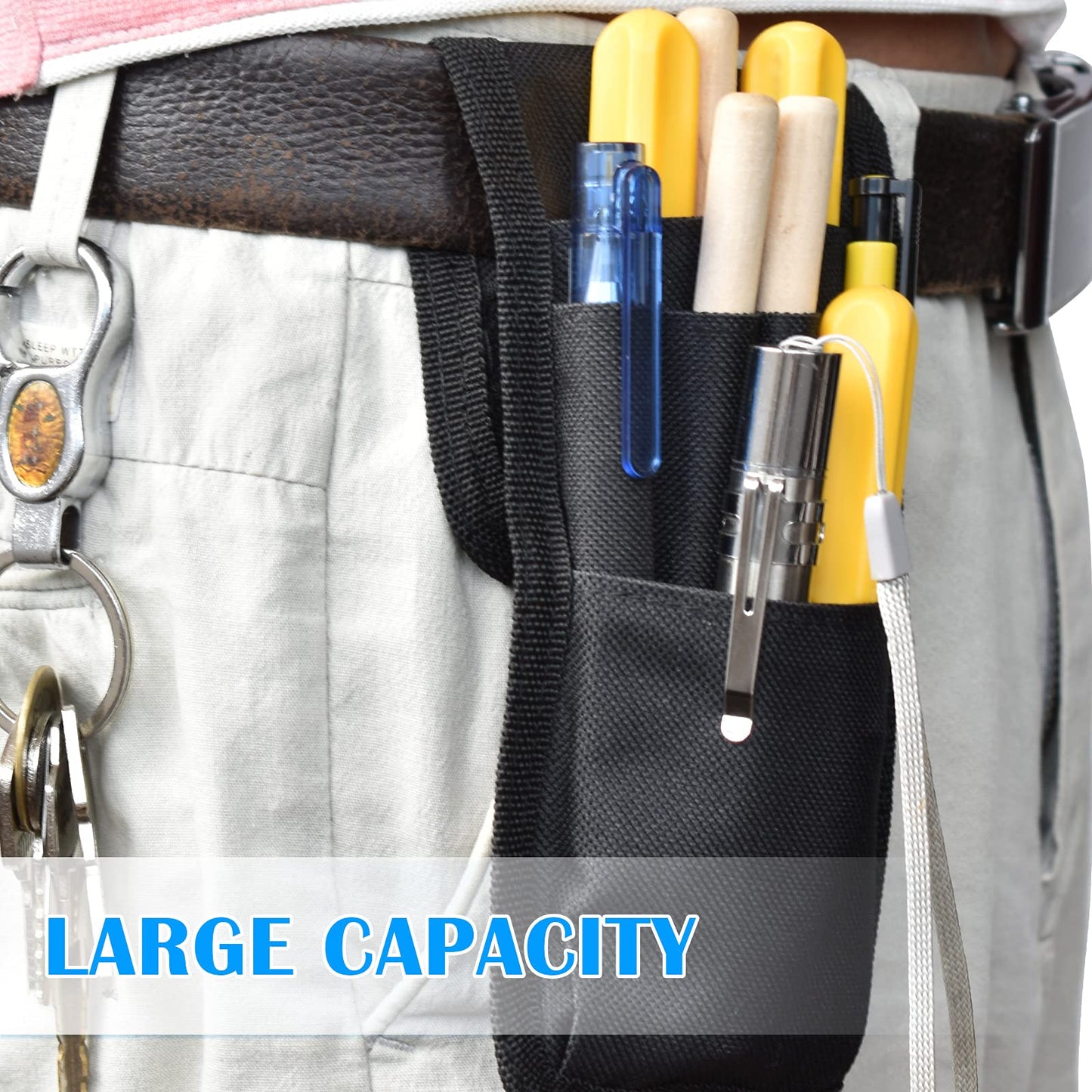 2 Pcs KATOLK Belt Pen Holder, Multifunctional Adjustable Tactical Pencil Pouch, Detachable Military Duty Pencil Sleeve Case, Can Hold Pens, Rulers and Scissors (Black)