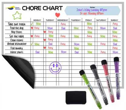 Magnetic Chore Chart for Kids - 17x12” Dry Erase Chore Board for Fridge - Fun Reward & Responsibility System with Markers & Eraser - Interactive, Reusable & Easy to Use for Daily Routines