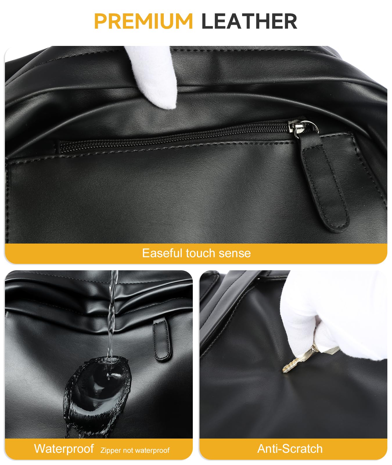 MOYYI Leather Laptop Backpack for Men Black Fit 15.6inch Laptop Backpack Simplify Rucksack Waterproof for Work Commute Casual Daypack