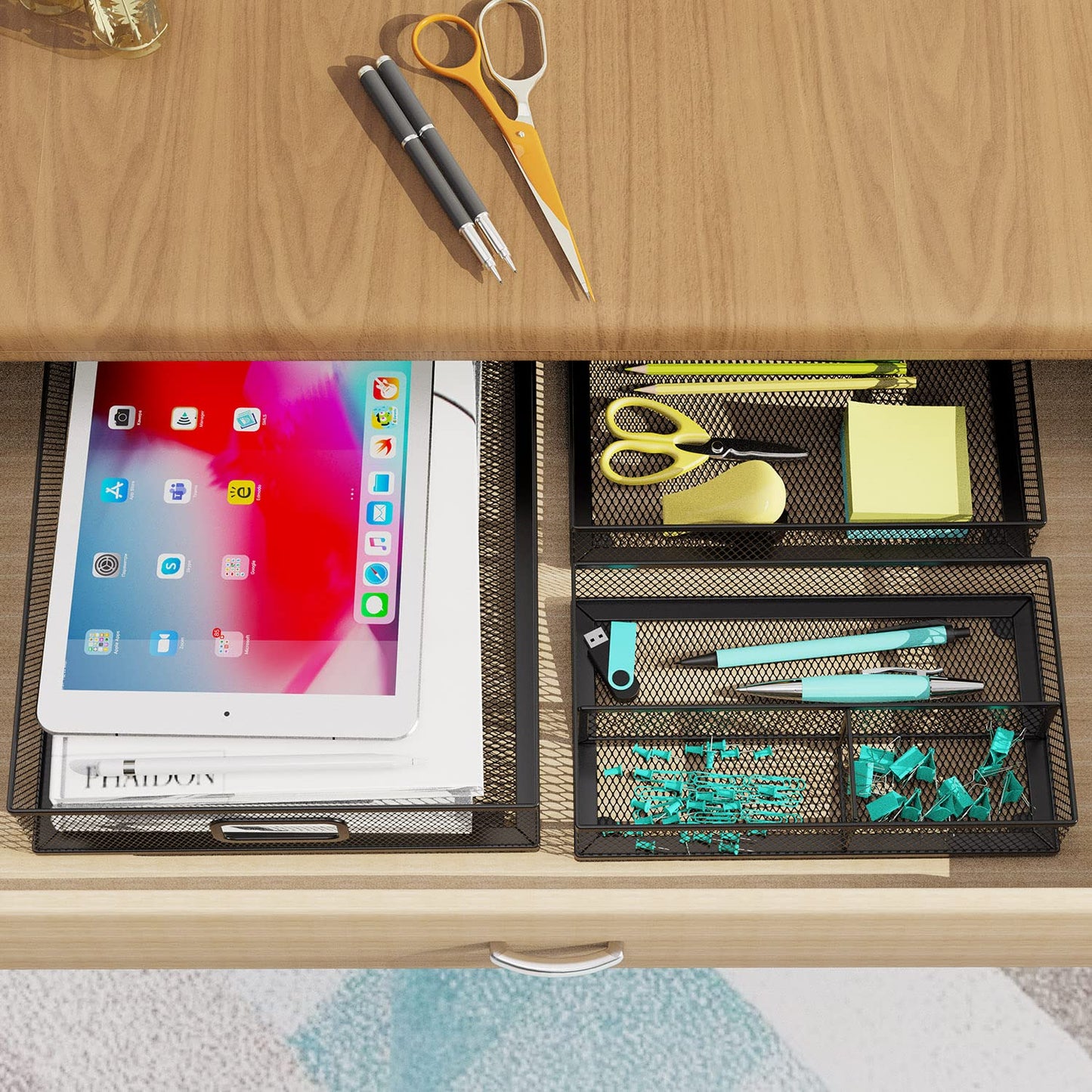 ITAYVAN Desk Drawer Organizer Set, 3 Pcs Metal Mesh Office Drawer Organizers, Paper Organizer Letter Tray for Desk, Junk Drawer Organizer for Office, Kitchen, Makeup, Vanity