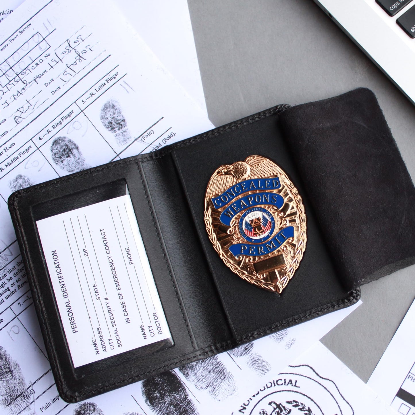ASR Federal Genuine Leather Unisex Law Enforcement Badge Holder Case - Shield, Basketweave Black