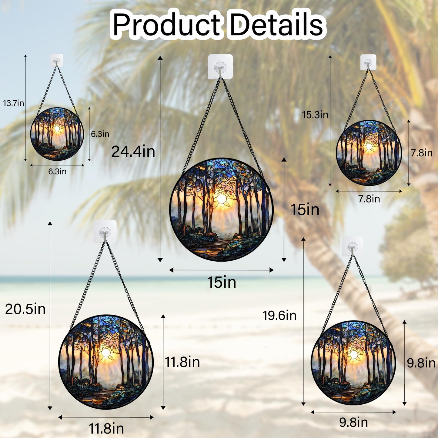 DASTOLL Stained Glass Window Hanging, Forest Sunrise Smoke Blue Brown Tree Suncatcher for Doors Window Home Landscape Sun Catchers Decor Mother's Day Birthday Gifts for Women, Men Mom 7.8 in