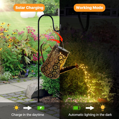 Outdoor Solar Watering Can with Lights Garden Decor Large Solar Powered Lanterns Hanging Waterproof LED Decorative Retro Metal Kettle String Lights for Table Yard Pathway Walkway Gardening Gifts