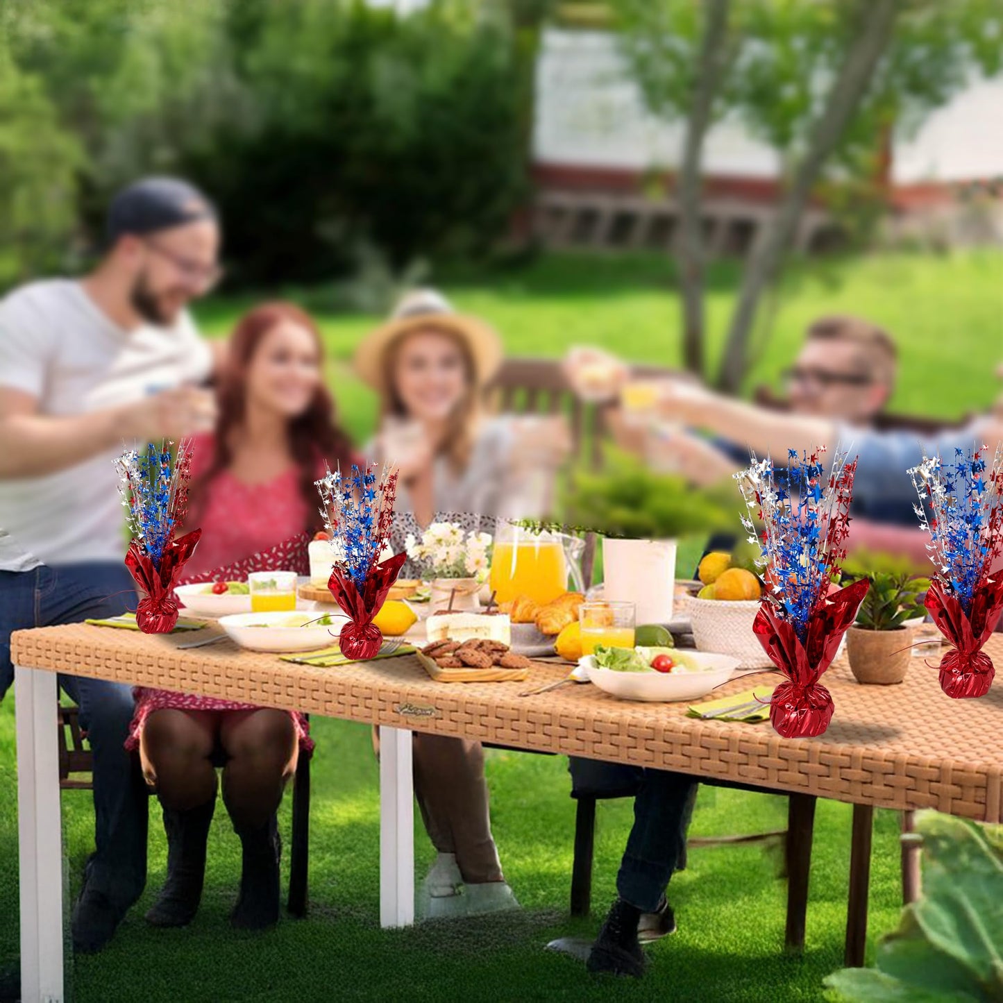 Gyufise 6 Pack Metallic Foil Spray Centerpiece Star Table Decoration Burst Table Centerpieces Table Decor for Birthday Wedding Anniversary Graduation Holiday Party Supplies Red Blue Silver