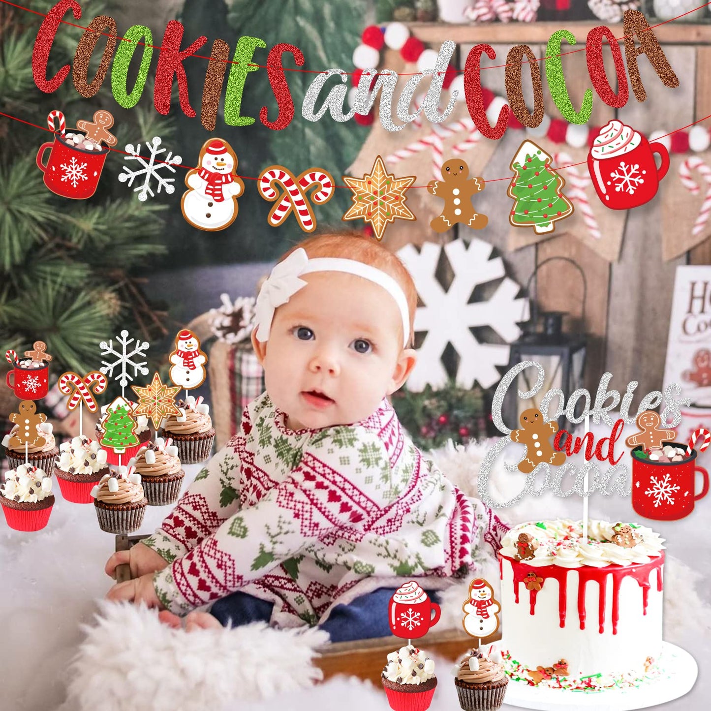 Cookies and Cocoa Party Decorations, Cookies and Cocoa Banner Snowflake Snowman Gingerbread Man Garland Cake Topper Balloons, Hot Cocoa Party Hot Chocolate Party Christmas Birthday Party Decorations