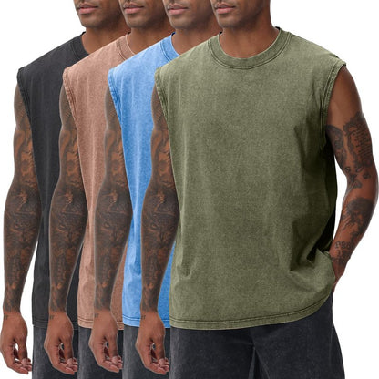 SnowElve 4 Park Mens Workout Tank Tops Sleeveless Tee Shirts Men Muscle Shirt Gym Acid Wash T Shirts Running Beach Loose Fit Tee(AGBUCFBK,M)