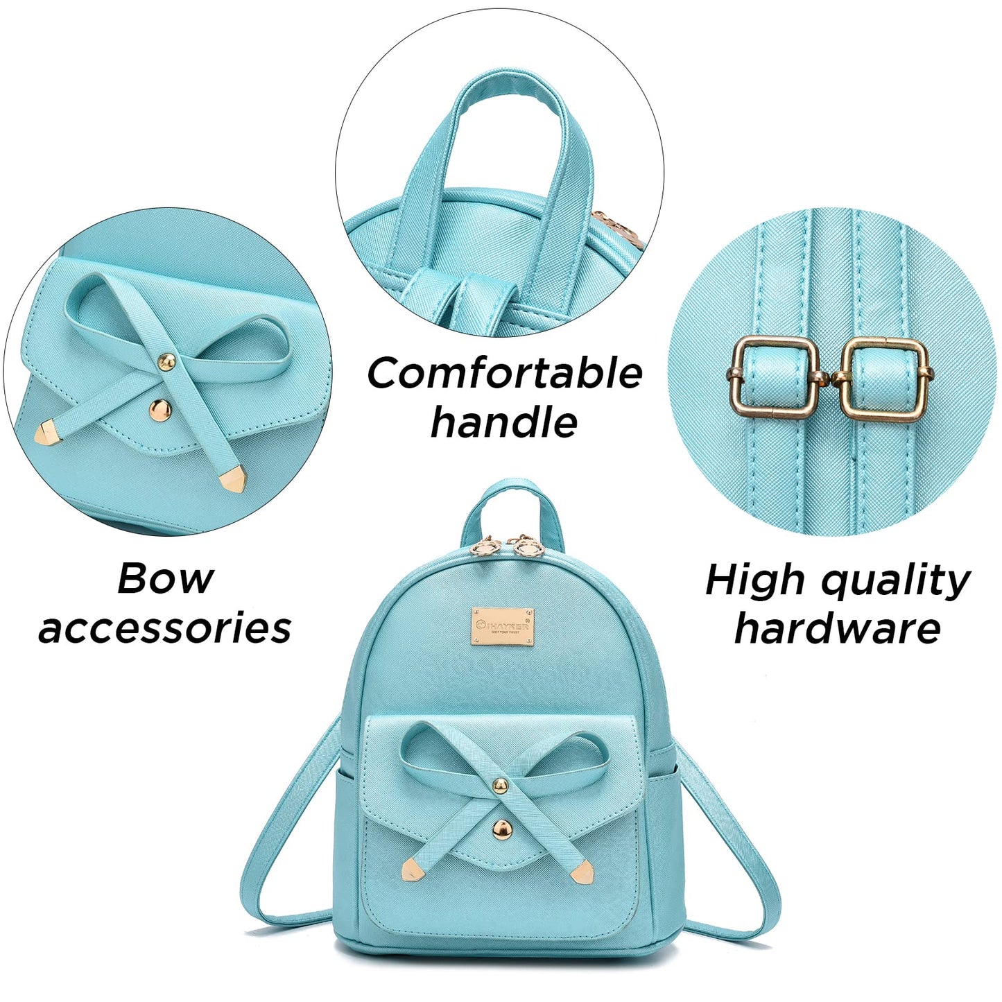 I IHAYNER Girls Bowknot Small Leather Backpack Cute Backpacks for Teen Girls Mini Backpack Purse for Women Mini Backpack for Girls Pearl Blue