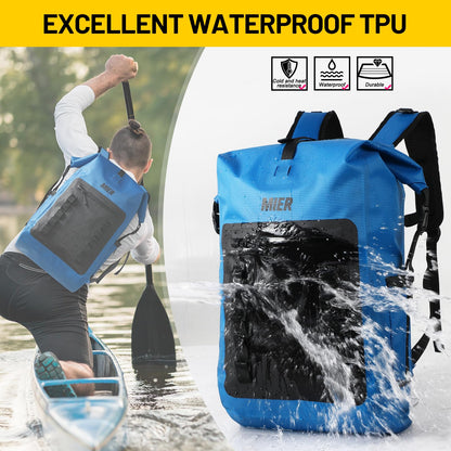 MIER Dry Bag Waterproof Backpack 30L Dry Sack Heavy Duty Roll-Top Closure for Kayaking, Beach, Boating, Swimming, Surfing, Blue