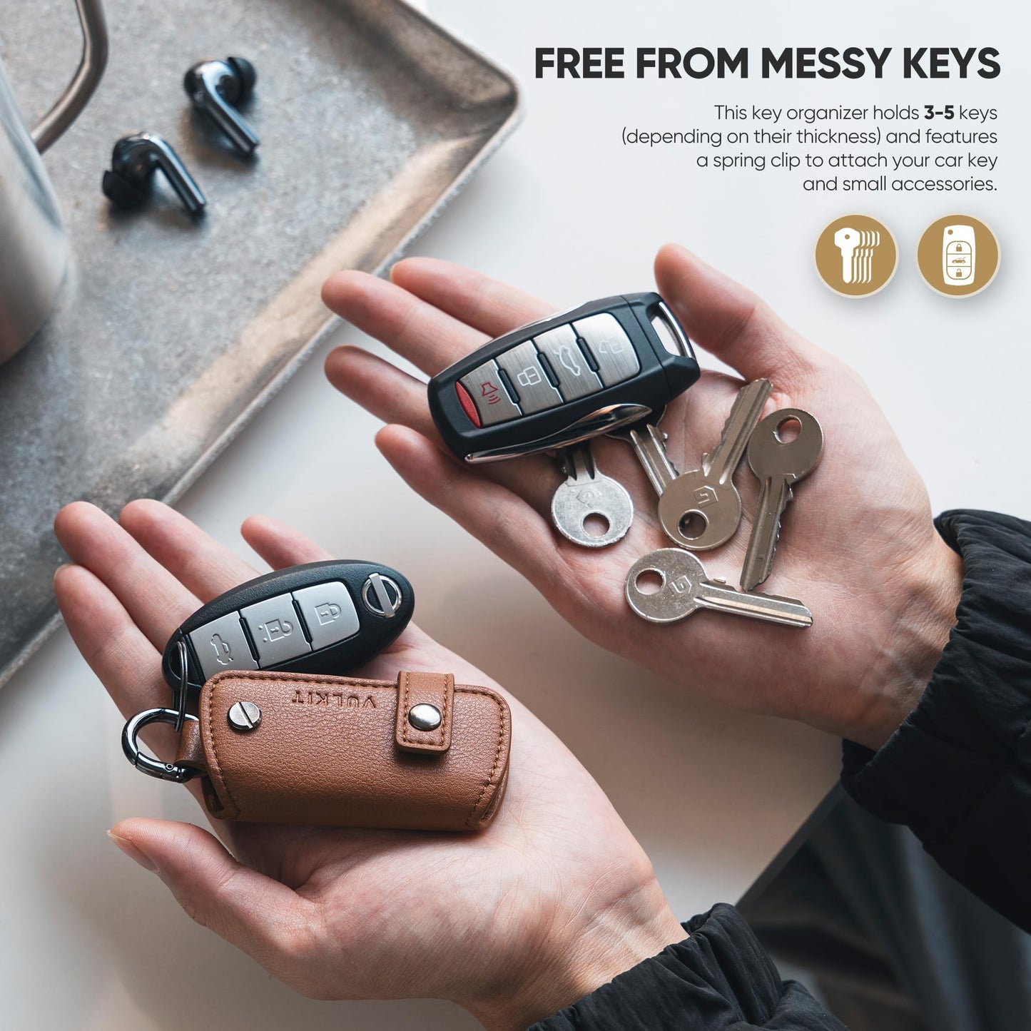 VULKIT Key Organizer Premium Leather Keychain Compact Design Everyday Carry Accessories