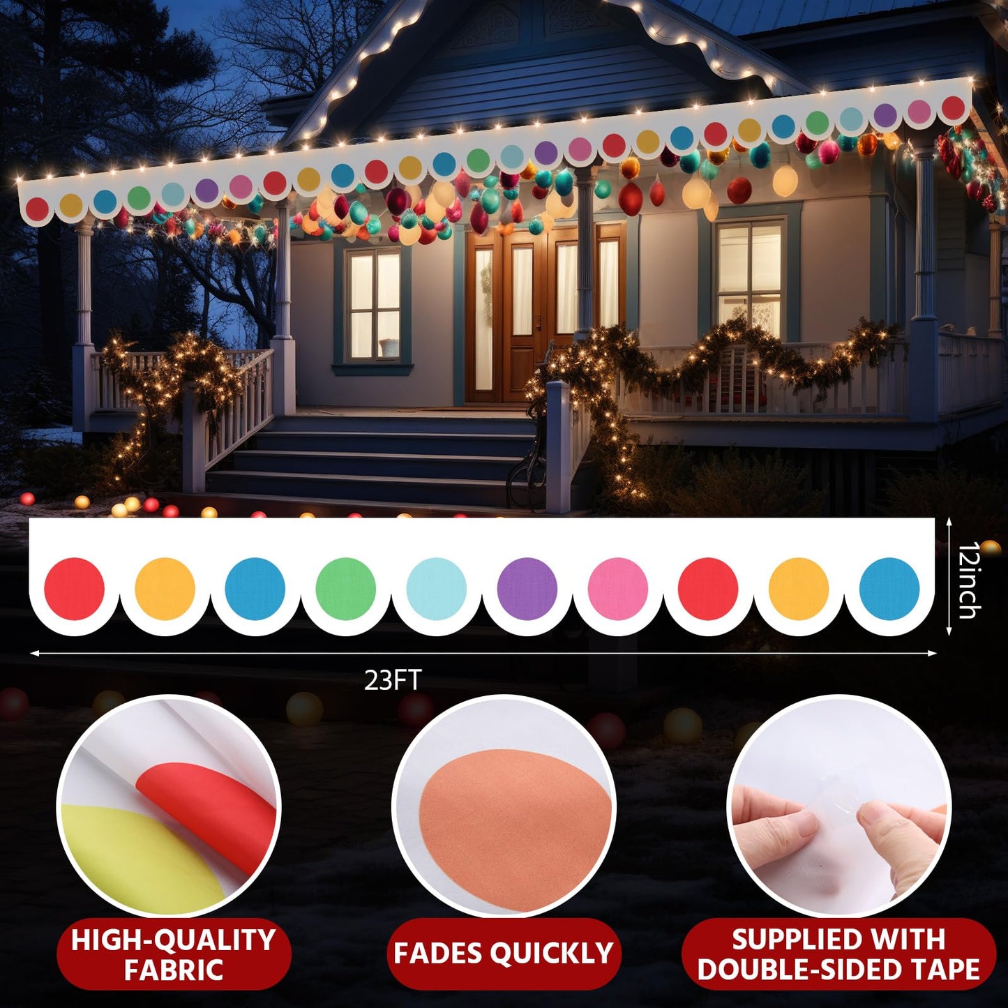 Tudomro 23 ft Outdoor Christmas Gingerbread House Decorations Gingerbread Roof Porch Door Window Banner with Viscose Xmas Roof Trim for Xmas House Winter Holiday Party Decor