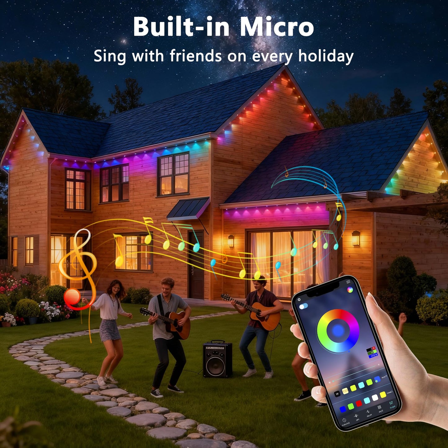 Permanent Outdoor Lights, 100ft with 60 RGB+IC LED Lights for House, 75 Scene Modes, IP68 Waterproof Eave lights Compatible with Alexa, Google Assistant for Halloween, Christmas, Outdoor Daily Decor